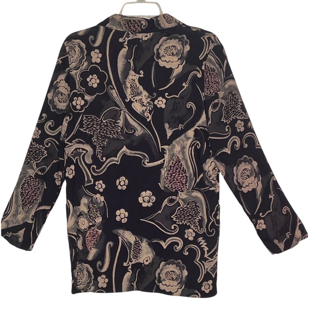 Kensington Square SMALL Black Floral Rayon Blazer Jacket Pockets VTG Career Y2K - Picture 2 of 16